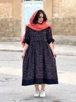 پیراهن لینن گلدار فری سایز | پیراهن کد 1416