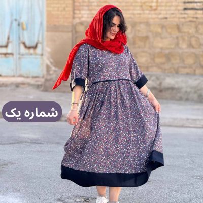 پیراهن لینن گلدار فری سایز | پیراهن کد 1416