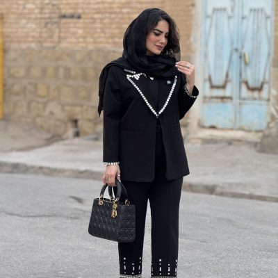 ست کت و شلوار کرپ گاباردین جواهردوزی | ست کد 1426