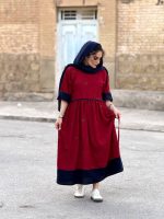 پیراهن مخمل کبریتی چین دار | پیراهن کد ۱۴۳۳