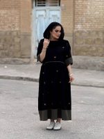 پیراهن مخمل کبریتی چین دار | پیراهن کد ۱۴۳۳ - Image 4