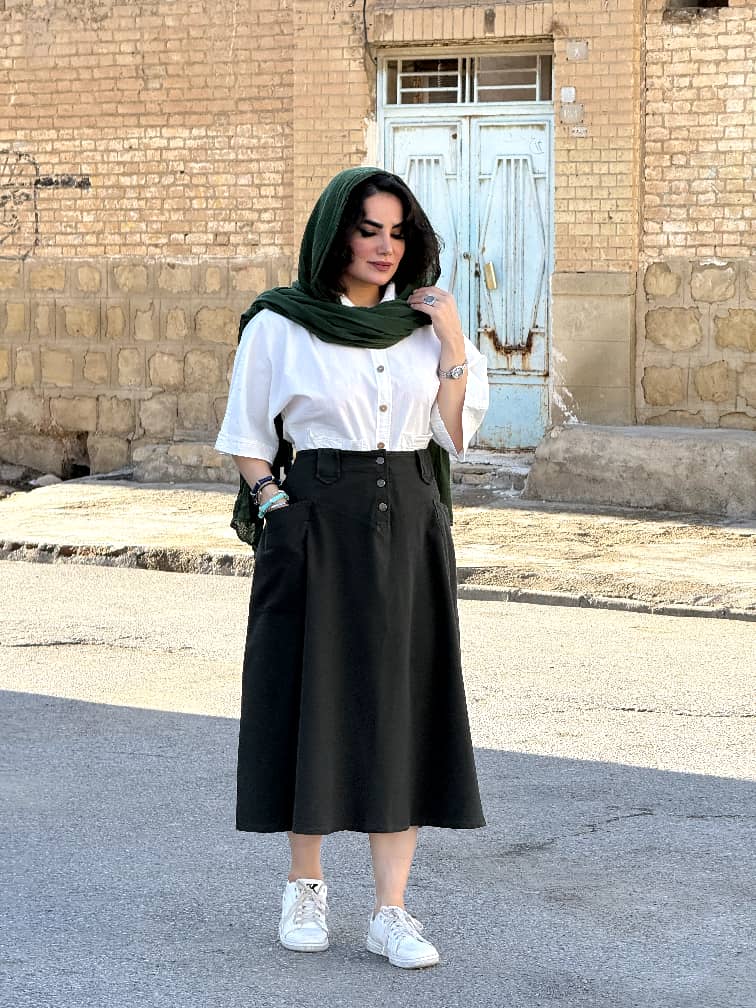 1435(1) دامن نیم کلوژ با الیاف طبیعی | دامن کد ۱۴۳۵ - Image 1