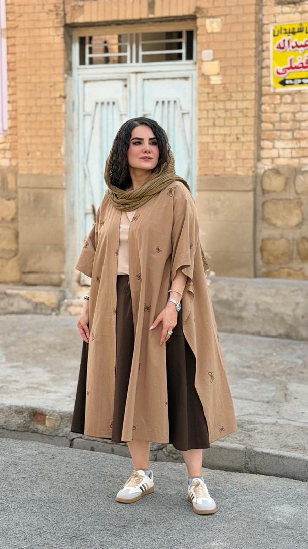1476(3) پانچو جلو باز لینن گلدوزی | پانچو کد 1476 - Image 1