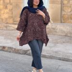 پانچو کوتاه لینن طرحدار | پانچو کد 1477