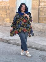 پانچو کوتاه لینن طرحدار | پانچو کد 1477 - Image 7