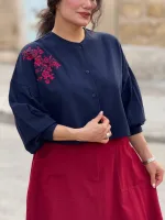 کراپ بلوز و دامن لینن گلدوزی شده |کد 1506 - Image 14
