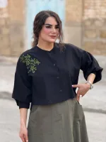 کراپ بلوز و دامن لینن گلدوزی شده |کد 1506 - Image 16