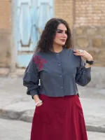 کراپ بلوز و دامن لینن گلدوزی شده |کد 1506 - Image 8